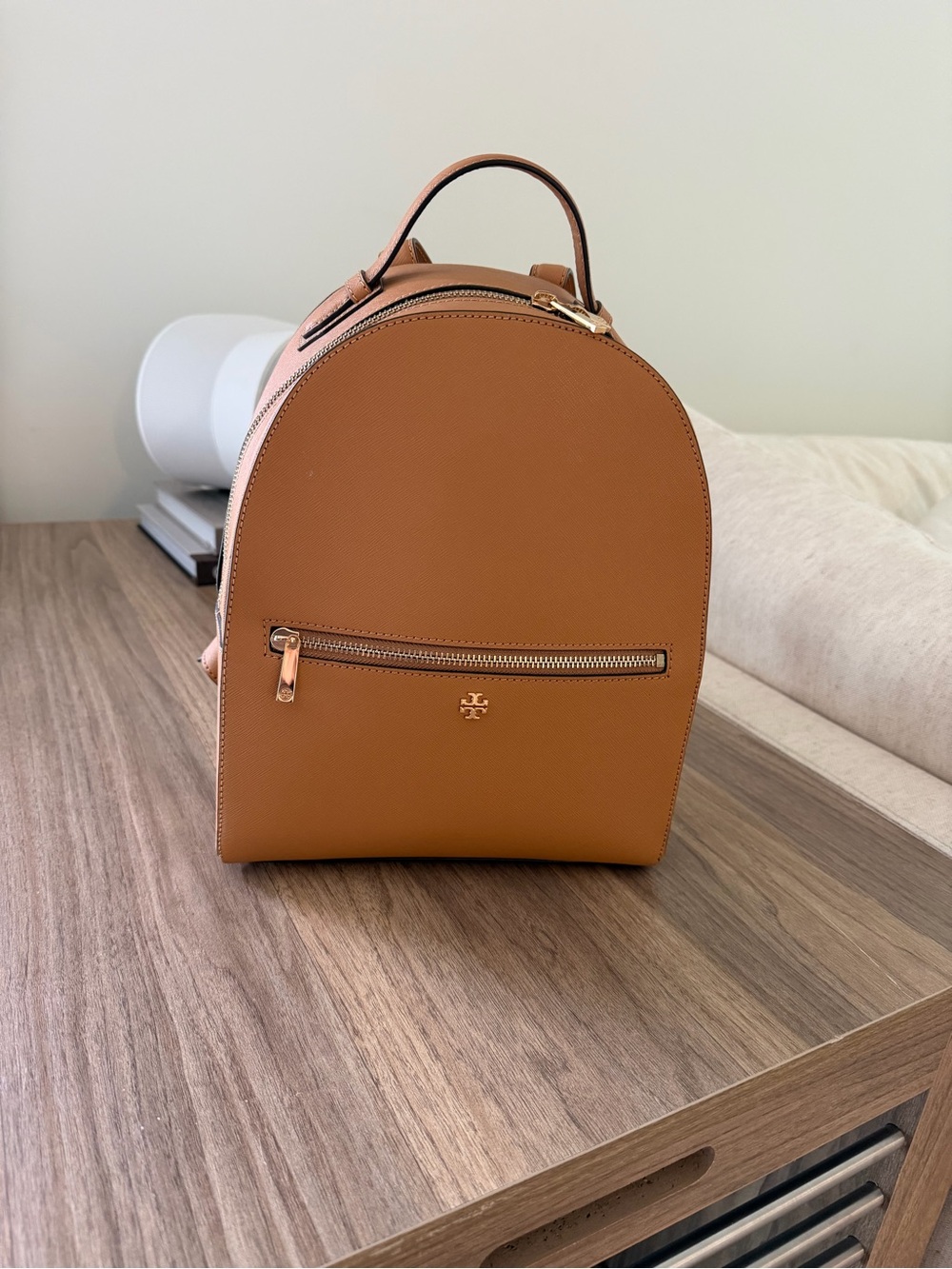Tory Burch Cognac Saffiano Leather Mini Backpack